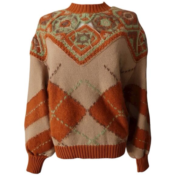 Alberta Ferretti Argyle Patterned Sweater In Orange Size 8 - Picture 2 of 10